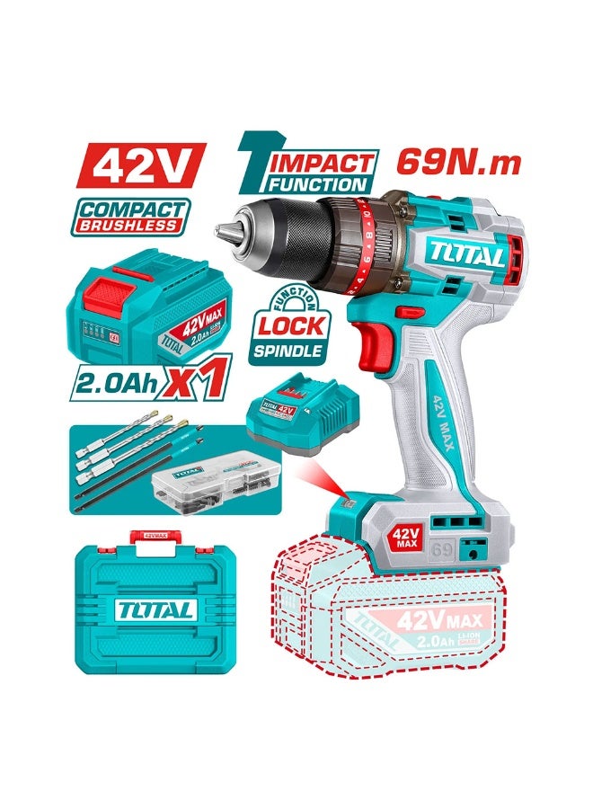 توتال شنيور شحن 42 فولت عزم 69 نيوتن فك وربط وتخريم مع واحد بطارية وشاحن واكسسوارات - Image 1