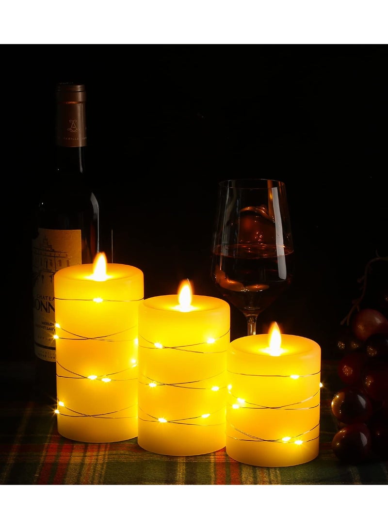 KASTWAVE 3 Pcs Flameless Battery Operated Flickering Candle, with Embedded String Lights LED Electric Candle with 10-Key Remote Control, Dancing Flame, Real Wax(Batteries not Included) - Image 5