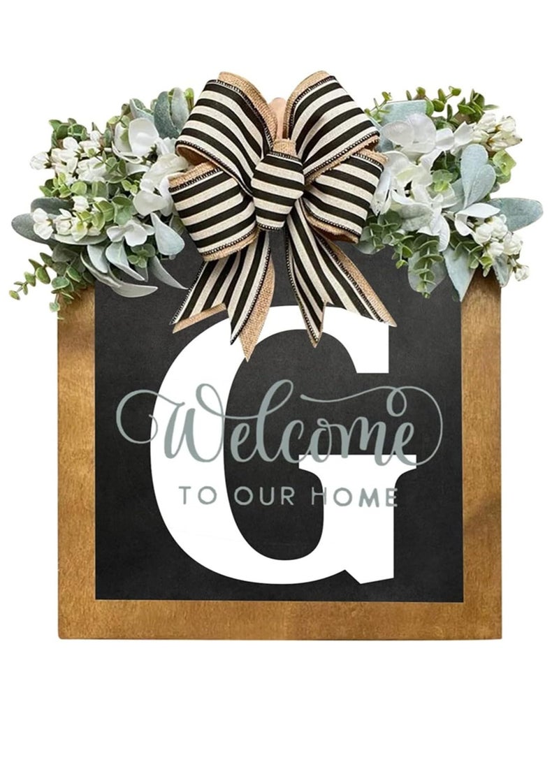 Bluejw Welcome Sign Creative Bowknot Letter Wreath In Front Of The Door Outdoor Decoration Props For The Courtyard 30x35CM - Image 1