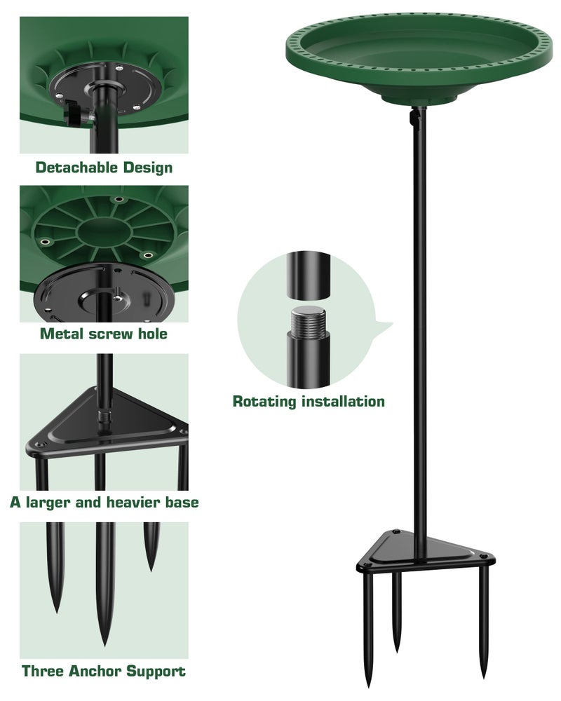 Kesito Bird Baths for Outdoors, Detachable Birdbaths for The Garden Clearance, Freestanding Bird Baths for Outdoors Heavy Duty, Bird Bath Bowl Spa & Birdfeeder with Metal Stake Stand, Circle Shape (Green) - Image 5