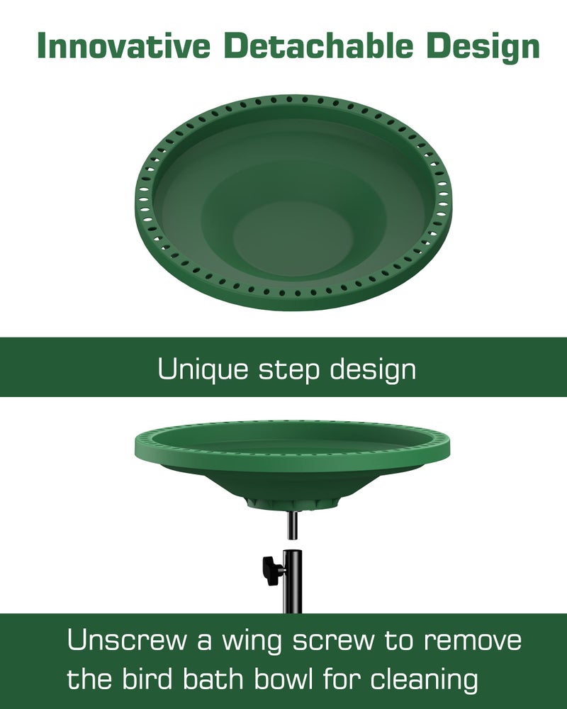Kesito Bird Baths for Outdoors, Detachable Birdbaths for The Garden Clearance, Freestanding Bird Baths for Outdoors Heavy Duty, Bird Bath Bowl Spa & Birdfeeder with Metal Stake Stand, Circle Shape (Green) - Image 4