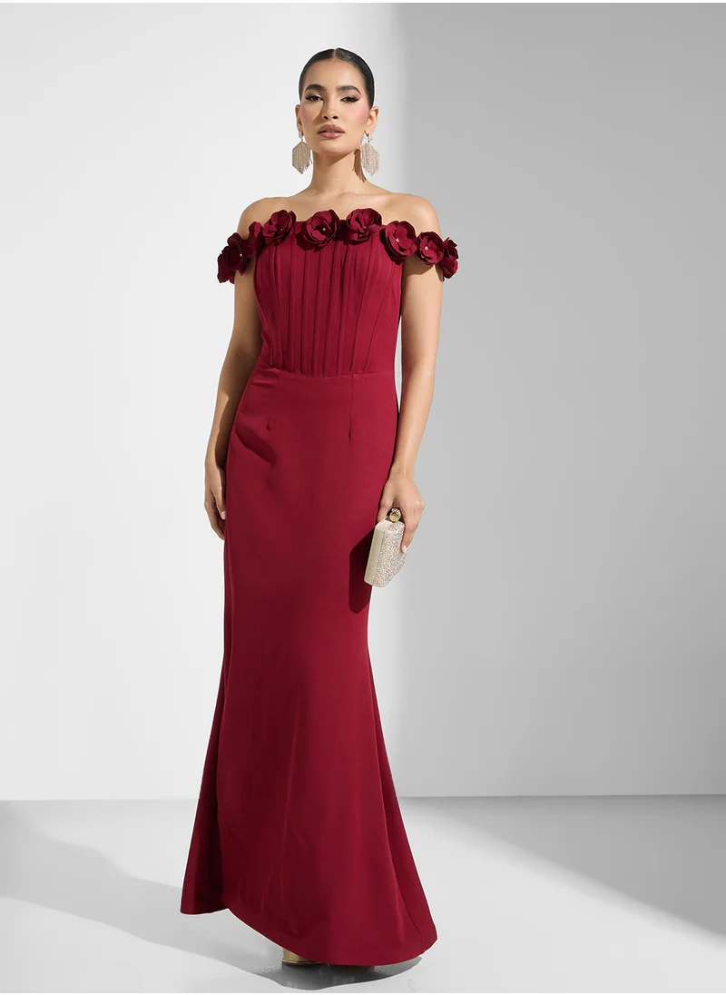 Namshi x Bandeau Corset Bodice Dress With Crosage Detail
