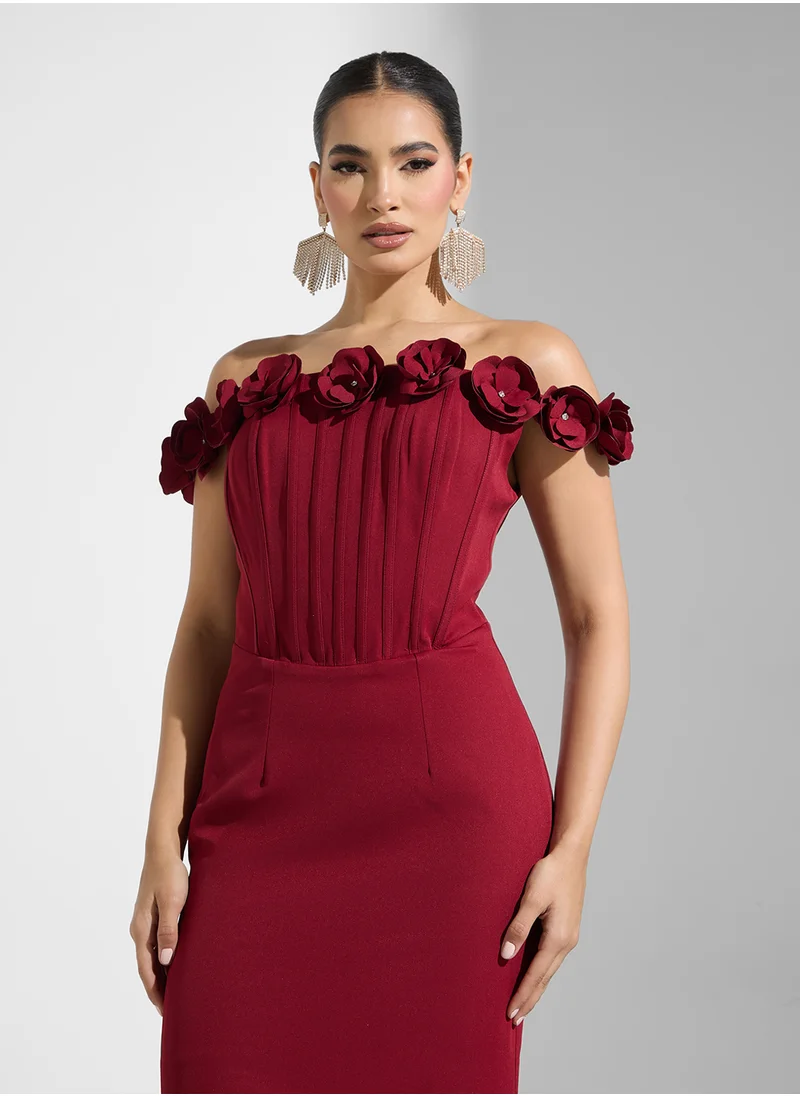 Namshi x Bandeau Corset Bodice Dress With Crosage Detail