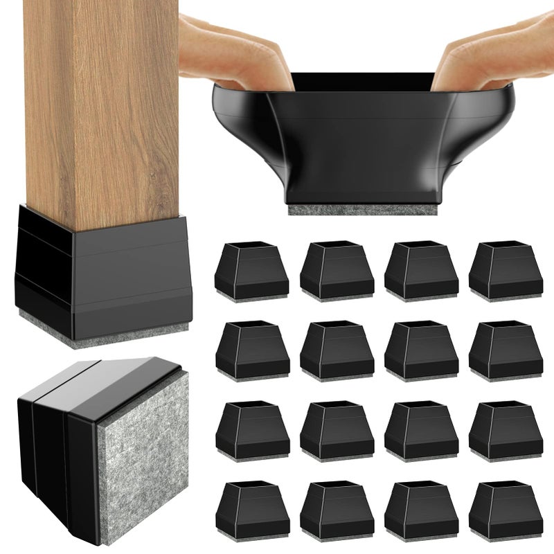 CHWM Square Chair Leg Protectors for Hardwood 16Pcs Silicone Chair Legs Caps to Prevent Floor from Scratches and Reduce Noise Easy to Move15 Inch Black