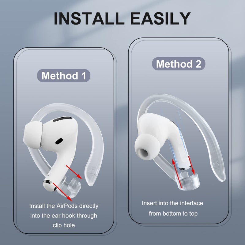 ICARERSPACE 2 Pairs AirPods Ear Hooks for AirPods Pro 2, AirPods Pro, AirPods 4, 3, 2 & 1, Upgraded Anti Slip Sports Clip Hooks for AirPods 1, 2, 3, 4, Pro and Pro 2 – Transparent - Image 5