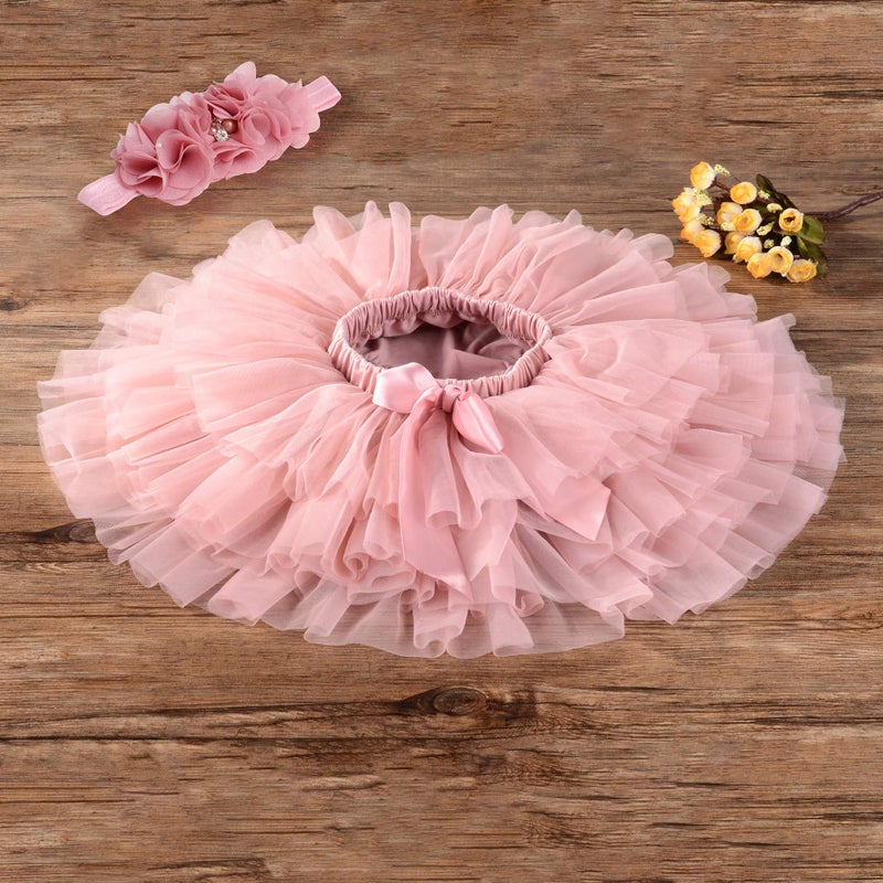 elamccor Baby Girls Tutu Skirt Headband Set Toddler Ruffle Tulle Diaper Covers 6-24 Month Bean Sand - Image 3