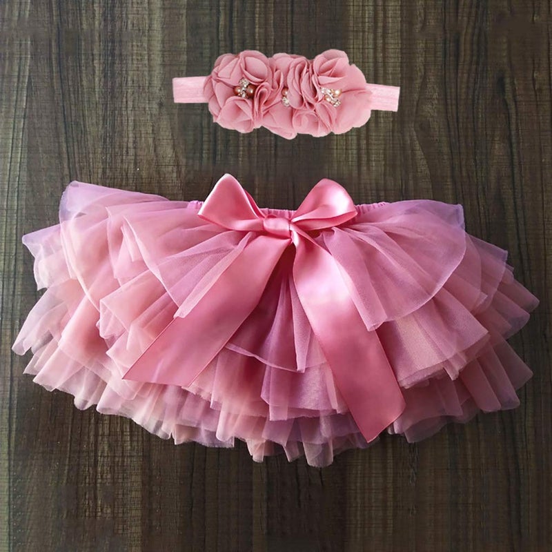 elamccor Baby Girls Tutu Skirt Headband Set Toddler Ruffle Tulle Diaper Covers 6-24 Month Bean Sand - Image 5