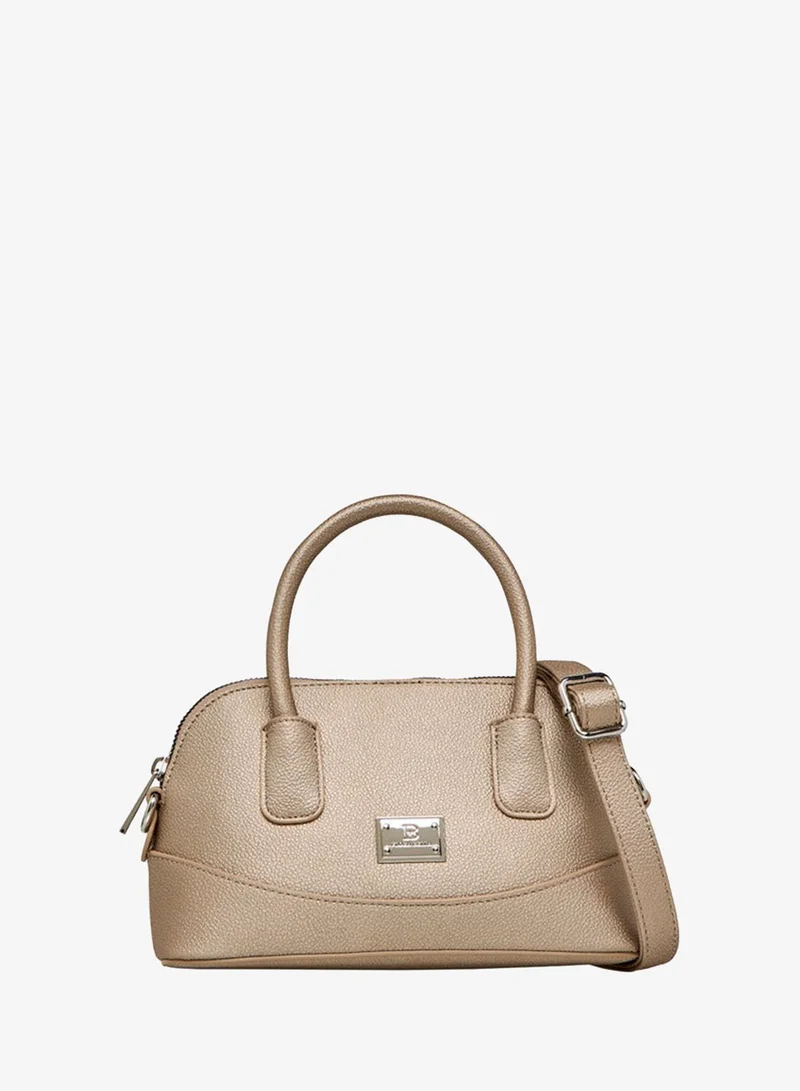 Textured Crossbody Bag with Detachable Strap and Zip Closure