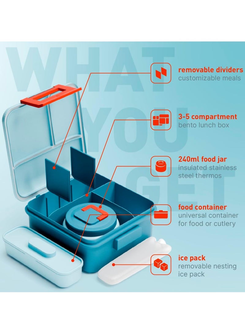 BEOLA SET of 2pcs, Lunch Box Kids School with Bottle, Bento Lunch Box for Kids with 8oz Insulated Thermos Food Jar and 500ml Insulated Water Bottle with Straw Lid and Silicone Boot (Sea Vibes) - Image 3