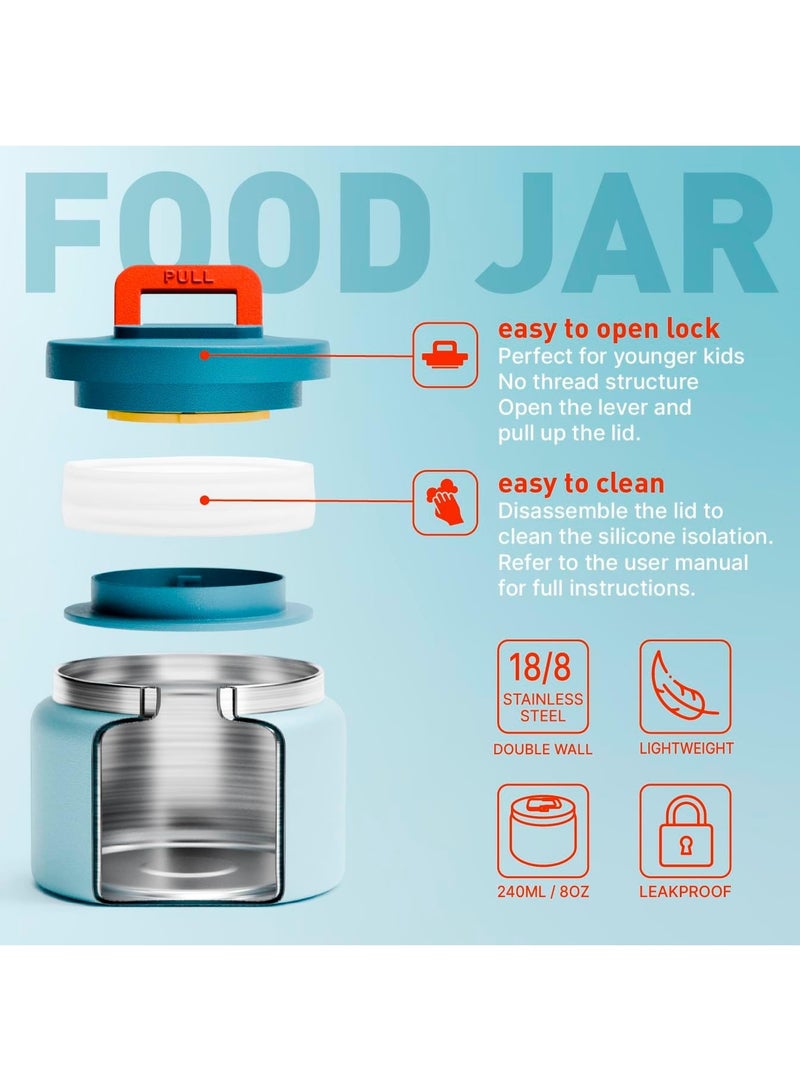 BEOLA SET of 2pcs, Lunch Box Kids School with Bottle, Bento Lunch Box for Kids with 8oz Insulated Thermos Food Jar and 500ml Insulated Water Bottle with Straw Lid and Silicone Boot (Sea Vibes) - Image 4