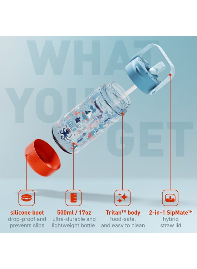 BEOLA SET of 2pcs, Lunch Box Kids School with Bottle, Bento Lunch Box for Kids with 8oz Insulated Thermos Food Jar and 500ml Insulated Water Bottle with Straw Lid and Silicone Boot (Sea Vibes) - Image 5