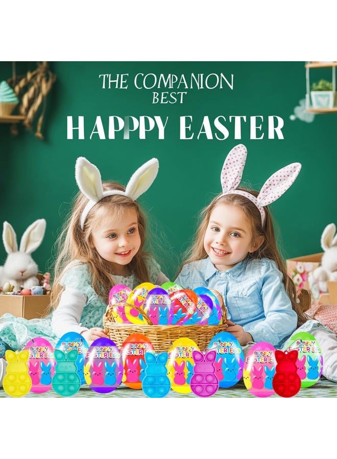 Cherislpy 24 PCS Prefilled Easter Eggs with Bunny Pop Bubble Fidget Keychains Toy Stress Reliever Toys for Kids Boys Girls Easter Basket Stuffers Party Favors Easter Egg Hunt - Image 5
