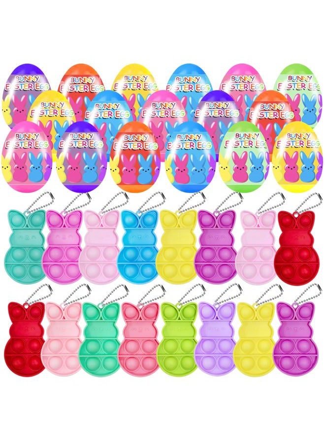 Cherislpy 24 PCS Prefilled Easter Eggs with Bunny Pop Bubble Fidget Keychains Toy Stress Reliever Toys for Kids Boys Girls Easter Basket Stuffers Party Favors Easter Egg Hunt - Image 1