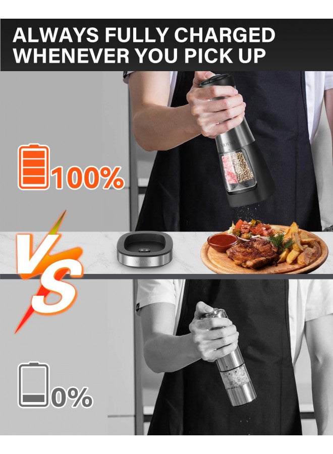 MOVNO MOVNO 2 in 1 Rechargeable Electric Salt and Pepper Grinder Set with Charging Base, No Need Battery Automatic Salt and Pepper Grinder, One-Handed Operation, Adjustable Ceramic Grinder with LED Light  - Image 3