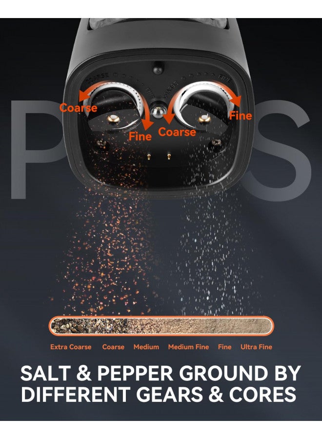 MOVNO MOVNO 2 in 1 Rechargeable Electric Salt and Pepper Grinder Set with Charging Base, No Need Battery Automatic Salt and Pepper Grinder, One-Handed Operation, Adjustable Ceramic Grinder with LED Light  - Image 4