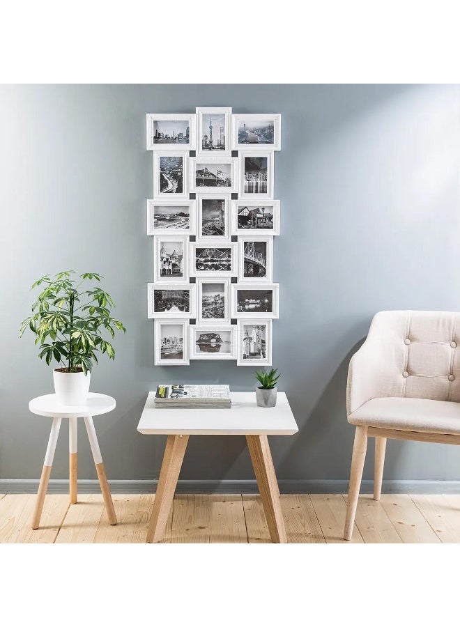 Family photo frame, 18 photos, 3D, white, made of plastic and glass, in an overlapping photo design. Can be hung horizontally or vertically. Dimensions: 103 x 54 cm - Image 4