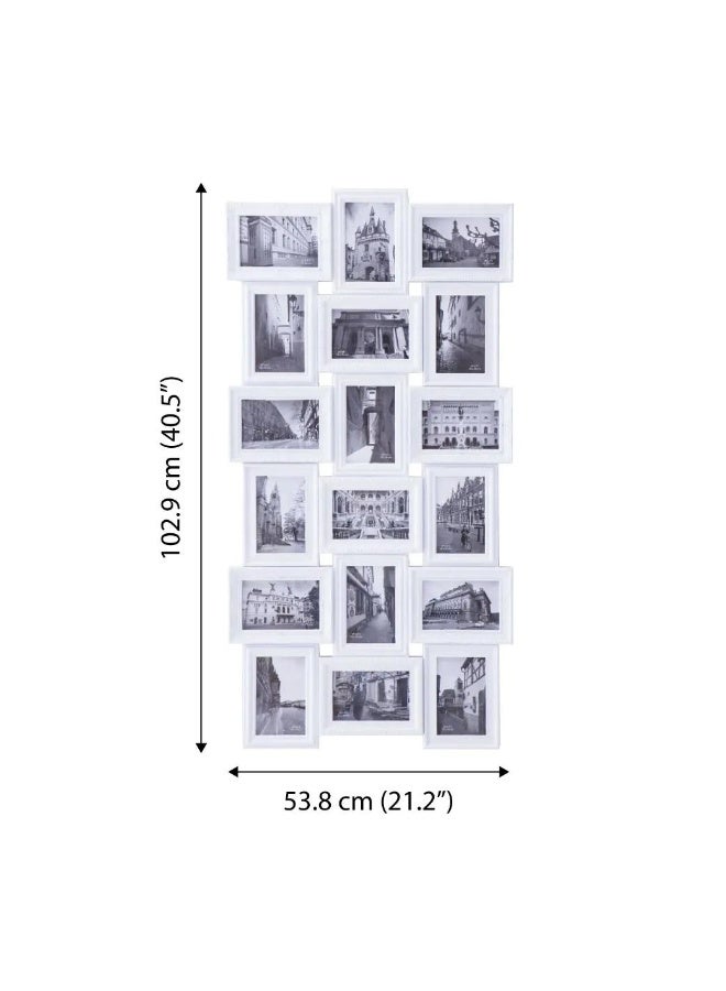 Family photo frame, 18 photos, 3D, white, made of plastic and glass, in an overlapping photo design. Can be hung horizontally or vertically. Dimensions: 103 x 54 cm - Image 2