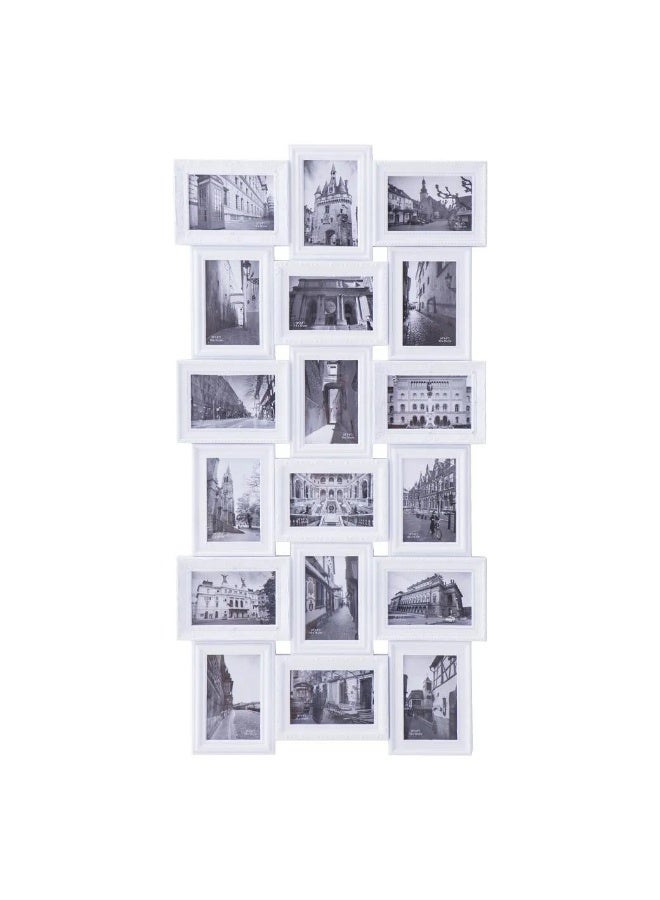 Family photo frame, 18 photos, 3D, white, made of plastic and glass, in an overlapping photo design. Can be hung horizontally or vertically. Dimensions: 103 x 54 cm - Image 1