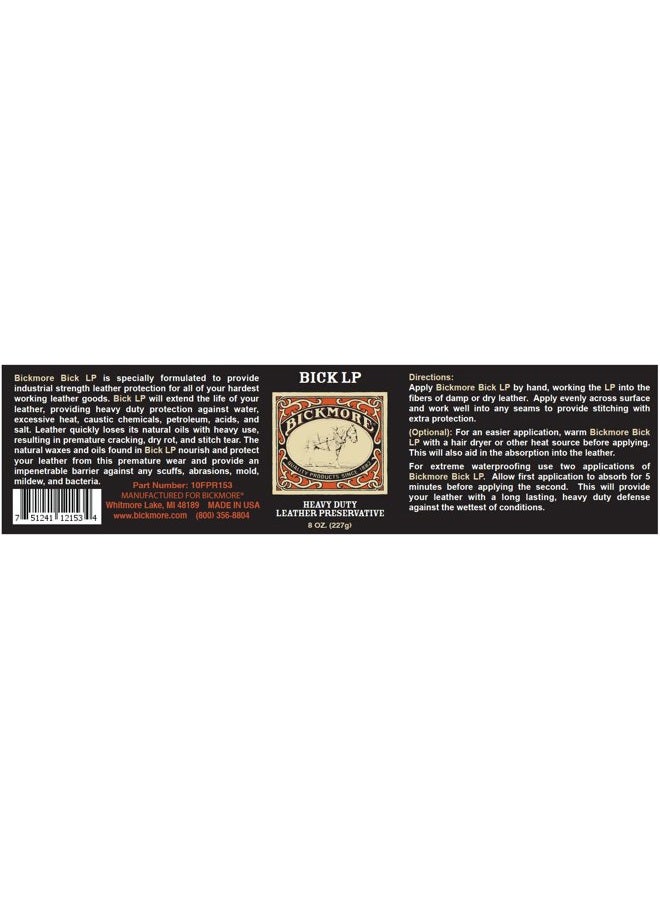 Bickmore Leather Conditioner, Scratch Repair Bick LP 8oz - Heavy Duty LP Leather Preservative | Leather Protector, Softener and Restorer Balm for Dry, Cracked, and Scratched Leather | Made in USA - Image 2