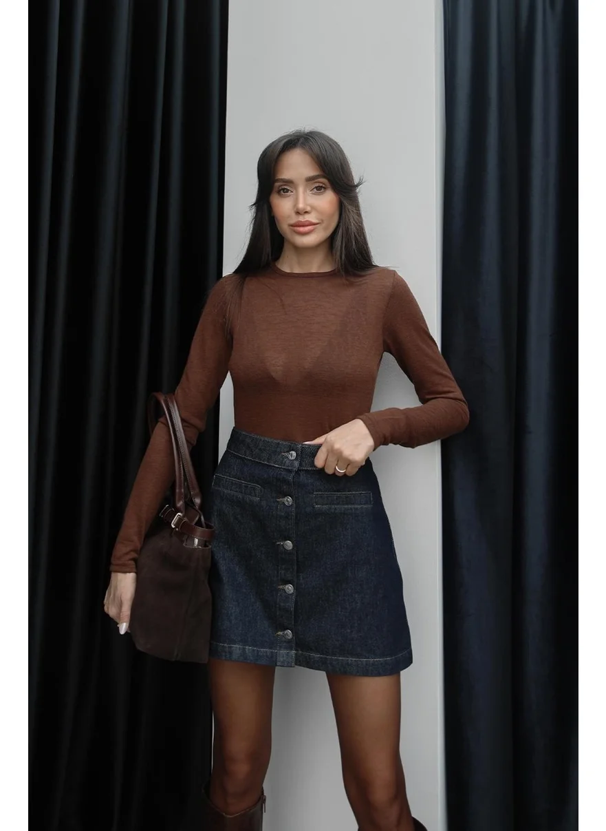 Havoş Brown Vince Crew Neck Blouse