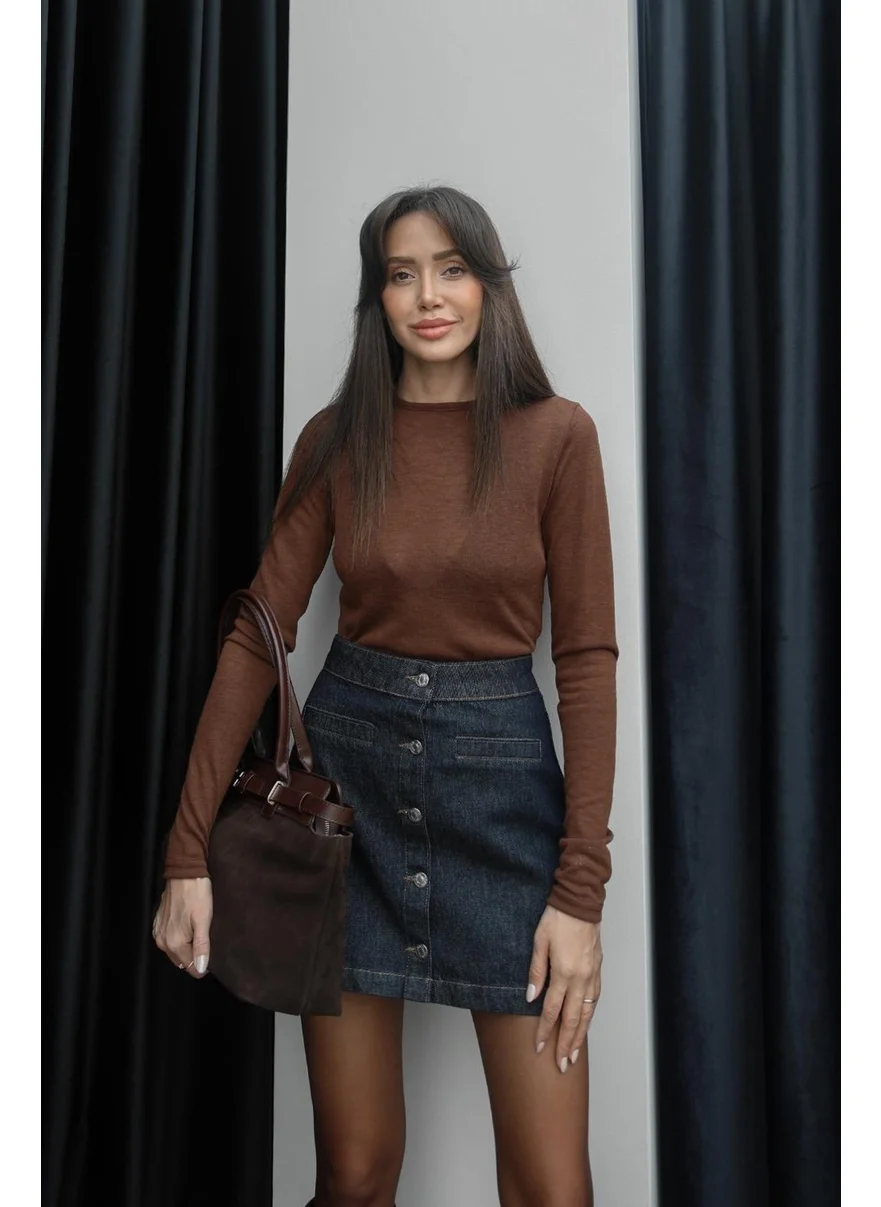 Havoş Brown Vince Crew Neck Blouse