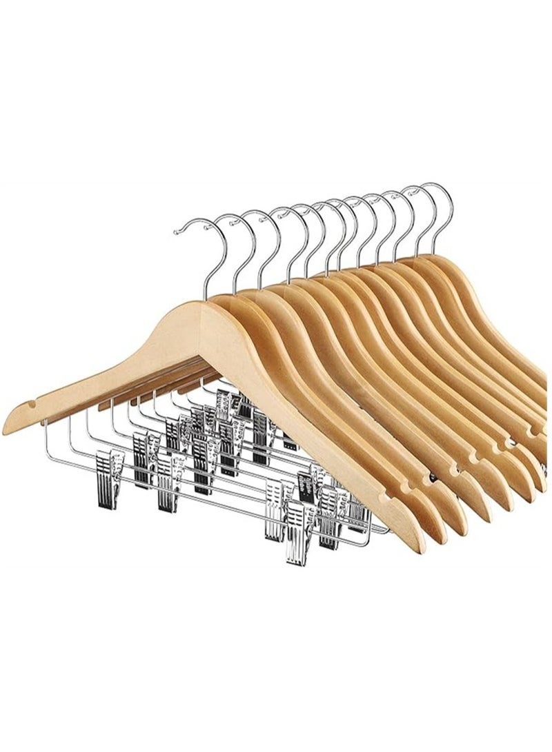 Wooden Hangers 20 Pack, Natural Wood Coat Hangers with Metal Clips, Smooth Finish Solid Wood Hangers, 360° Swivel Pants Hooks with Non for Slip All Clothes  (20Pcs, YJ-003) - Image 1