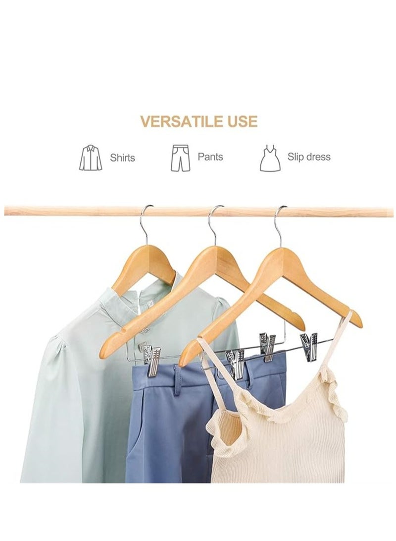 Wooden Hangers 20 Pack, Natural Wood Coat Hangers with Metal Clips, Smooth Finish Solid Wood Hangers, 360° Swivel Pants Hooks with Non for Slip All Clothes  (20Pcs, YJ-003) - Image 4