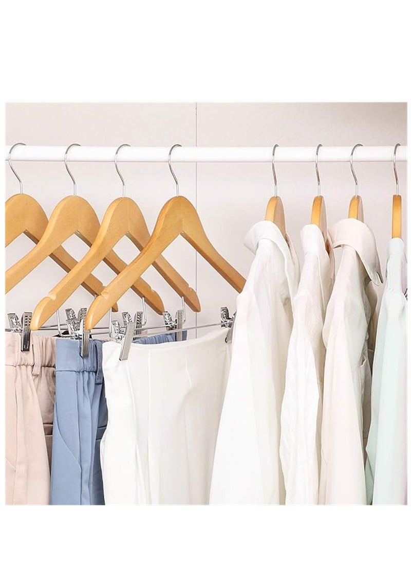Wooden Hangers 20 Pack, Natural Wood Coat Hangers with Metal Clips, Smooth Finish Solid Wood Hangers, 360° Swivel Pants Hooks with Non for Slip All Clothes  (20Pcs, YJ-003) - Image 2