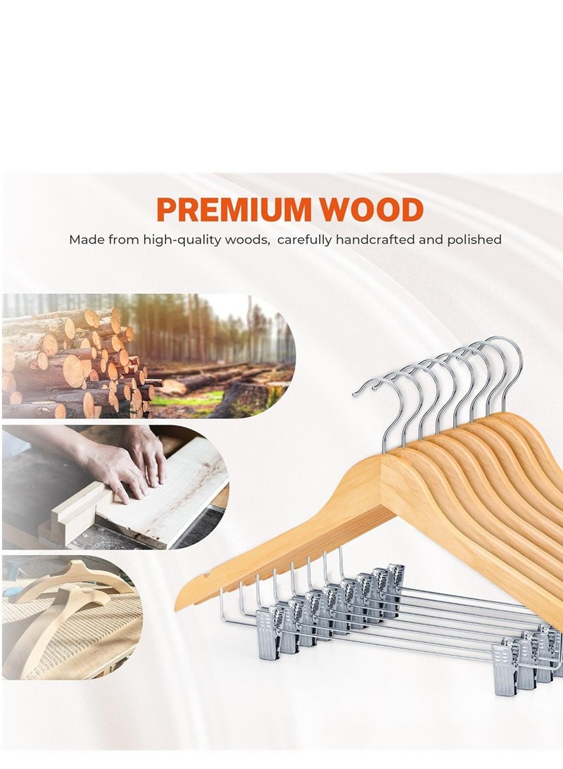 Wooden Hangers 20 Pack, Natural Wood Coat Hangers with Metal Clips, Smooth Finish Solid Wood Hangers, 360° Swivel Pants Hooks with Non for Slip All Clothes  (20Pcs, YJ-003) - Image 5