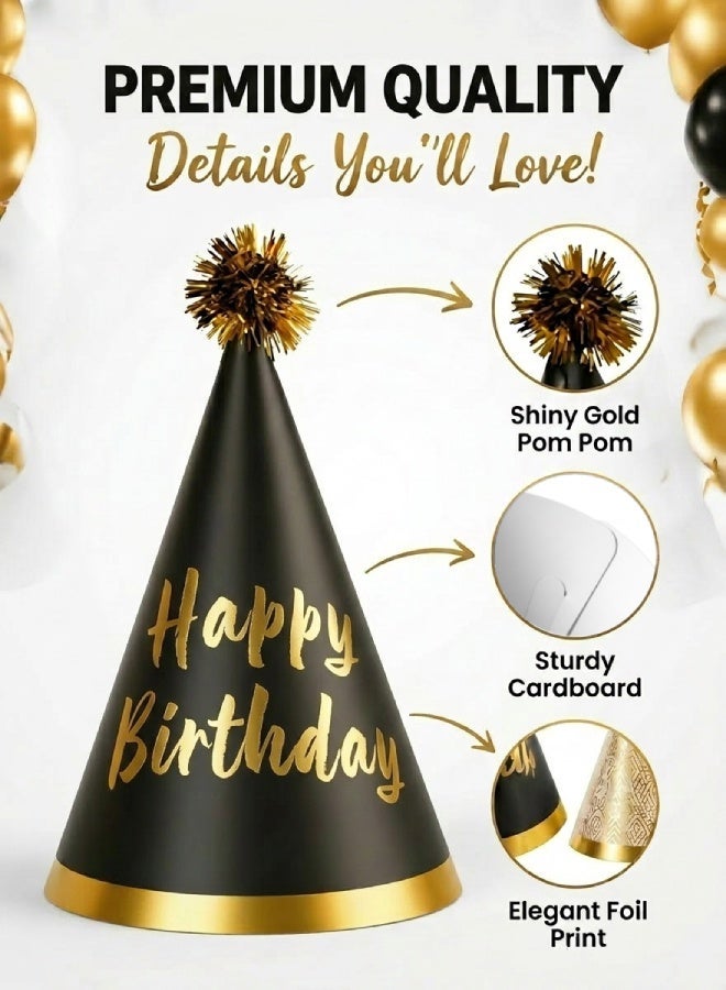 Farahom 30 Pcs Birthday Party Hats with Noise Makers Set, Black & Gold / White & Gold Cone Hats for Kids & Adults, Fun Blowouts & Whistles, Party Decorations Supplies - Image 4