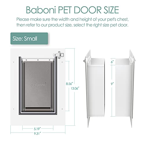 Baboni Pet Door for Wall, Steel Frame and Telescoping Tunnel, Aluminum Lock, Double Flap Dog Door and Cat Door, Strong and Durable (Pets Up to 12 Lb) -Small - Image 3