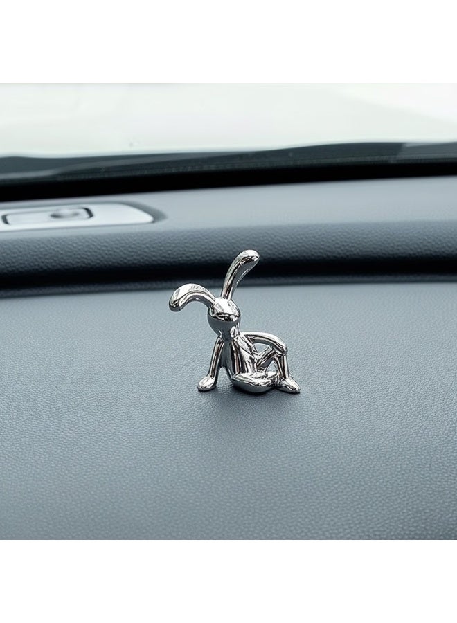 Decorative Rabbit Figurine Combo Set Gold Hanging Leg Bunny and Silver Sitting Bunny Car Dashboard Decor Automotive Interior Ornament Shelf Edge Tabletop Home Office Desk Resin Metallic Finish Mini Showpiece Gift Item - Image 5