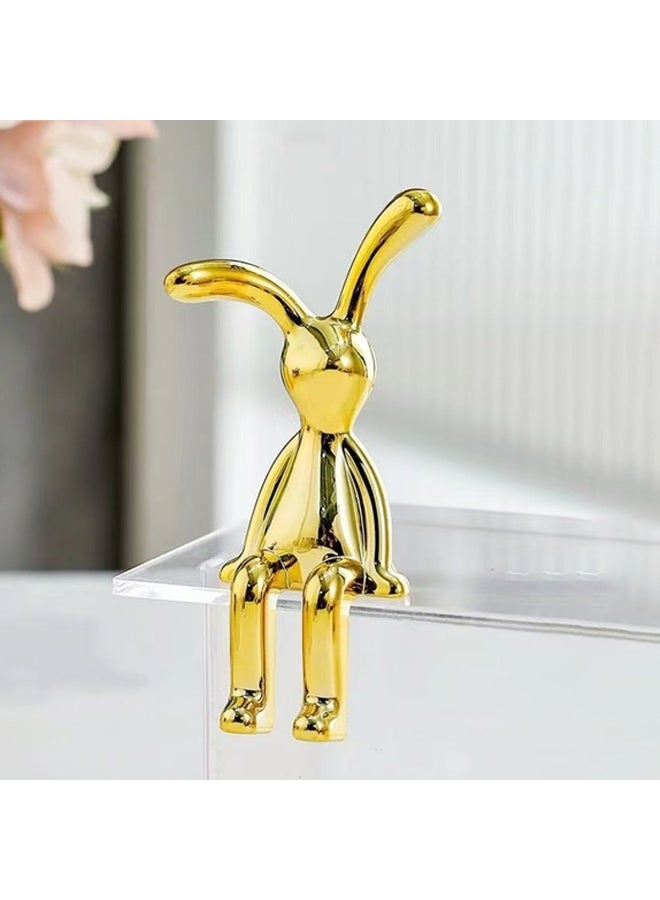 Decorative Rabbit Figurine Combo Set Gold Hanging Leg Bunny and Silver Sitting Bunny Car Dashboard Decor Automotive Interior Ornament Shelf Edge Tabletop Home Office Desk Resin Metallic Finish Mini Showpiece Gift Item - Image 4