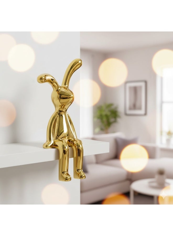 Decorative Rabbit Figurine Combo Set Gold Hanging Leg Bunny and Silver Sitting Bunny Car Dashboard Decor Automotive Interior Ornament Shelf Edge Tabletop Home Office Desk Resin Metallic Finish Mini Showpiece Gift Item - Image 3