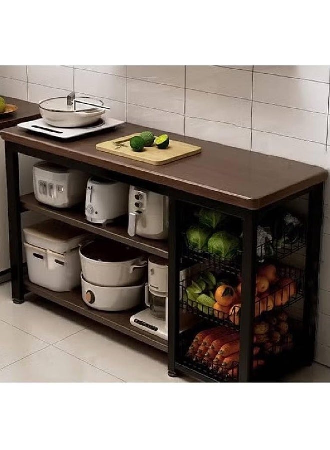 NKX Kitchen Rack Multifunctional Vegetable Basket Vegetable Cutting Table Microwave Pot Organiser Sideboard Walnut Brown 80*35*100cm - Image 1