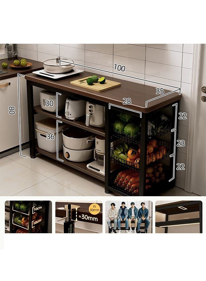 NKX Kitchen Rack Multifunctional Vegetable Basket Vegetable Cutting Table Microwave Pot Organiser Sideboard Walnut Brown 80*35*100cm - Image 2