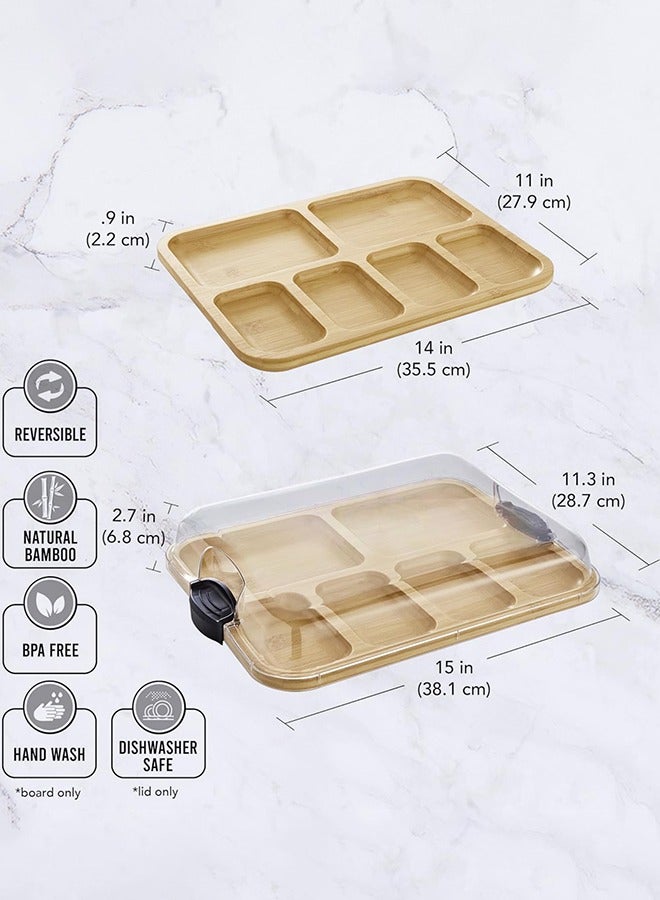 Garlo Portable Cutting Board with Lid for Travel, Bamboo Charcuterie Board with Cover Compartments, To Go Cheese Board Serving Tray Board Set with Clear Locking Lid for Party Picnic Meat Snack - Image 4