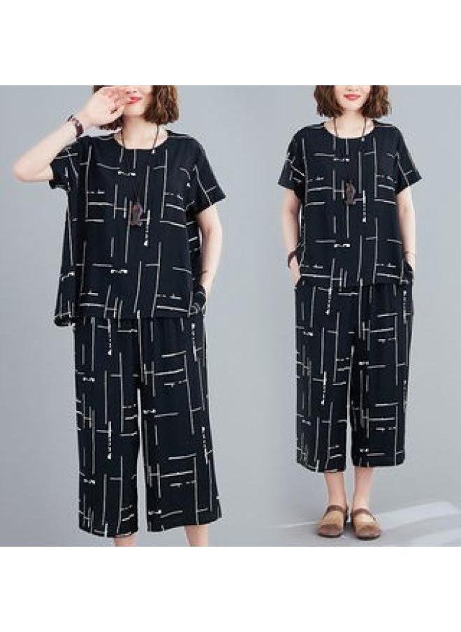 Generic - Fashion Set Women's Korean-style Loose Western Style Women's Clothing Chubby Girl Short-sleeved Summer Casual Two-piece Fashionable Set - Image 1