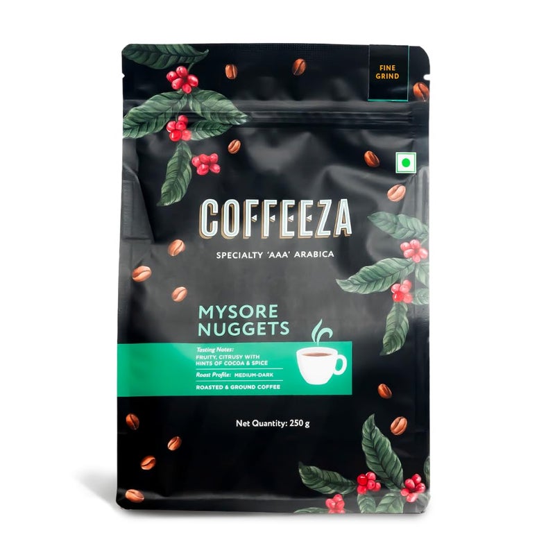 COFFEEZA Ground Coffee - Fine Grind - Mysore Nuggets Single Estate - Pack of 2 (250g Each) - Dark Roast 100% Arabica Ground Coffee Powder - Image 1