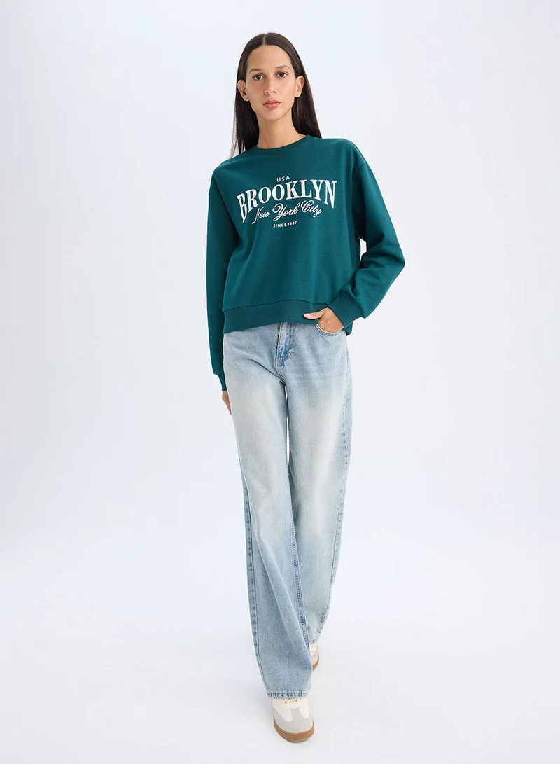 DeFacto Regular Fit Crew Neck Printed Lightweight Sweatshirt