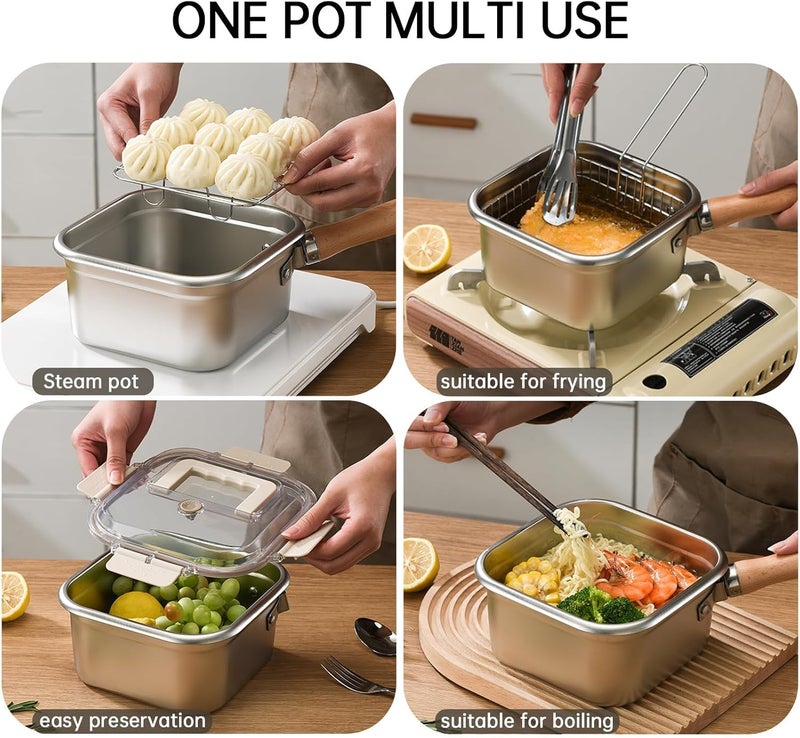 TERRIFI 84oz Stainless Steel Deep Fryer, 2.5L Portable Outdoor Cooking Pot with Basket,Lid,Handle,and Oil Filter Screen,Multi-Functional Food Container,Perfect for Frying Chicken,French Fries,or Noodles - Image 2