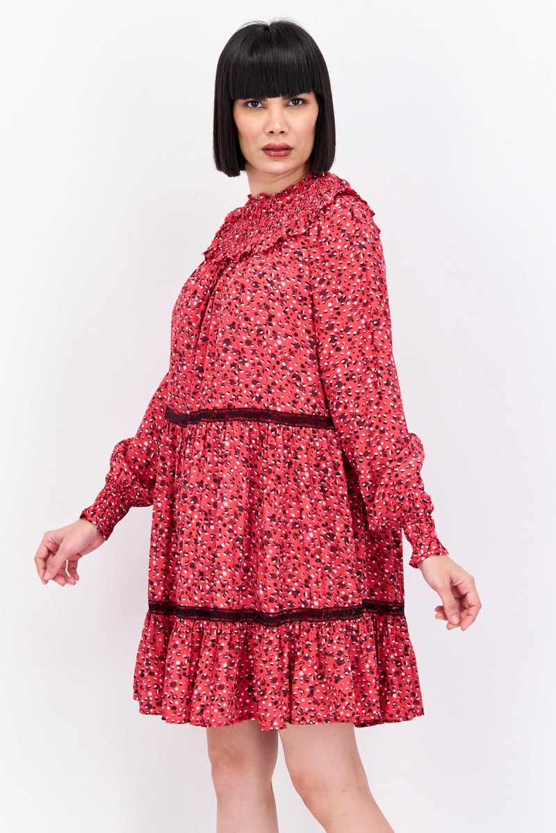 Scotch & Soda فستان ميدي مطبوع بالكامل للنساء، مجموعة حمراء - Image 3