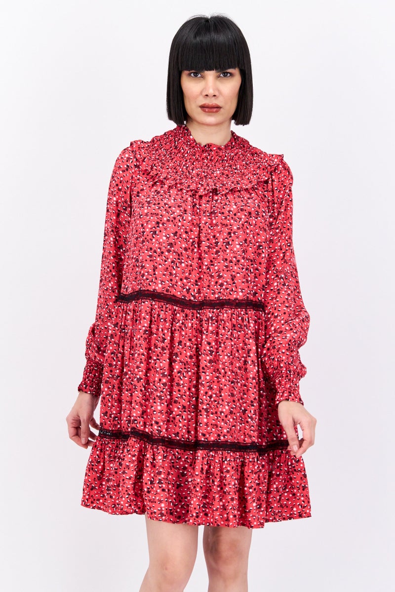 Scotch & Soda فستان ميدي مطبوع بالكامل للنساء، مجموعة حمراء - Image 1