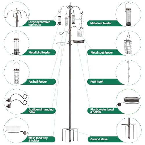 ERYTLLY Bird Feeding Station Kit Pole Wild Bird Feeder Hanging Planter Hanger Multi Feeder Hanging with Metal Suet Feeder Bird Bath for Attracting Wild Birds - Image 3