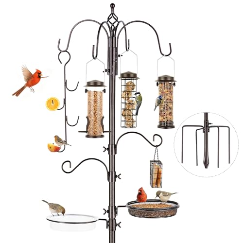 ERYTLLY Bird Feeding Station Kit Pole Wild Bird Feeder Hanging Planter Hanger Multi Feeder Hanging with Metal Suet Feeder Bird Bath for Attracting Wild Birds - Image 1