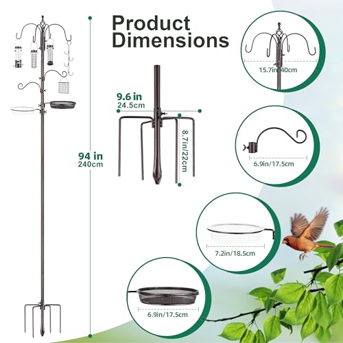 ERYTLLY Bird Feeding Station Kit Pole Wild Bird Feeder Hanging Planter Hanger Multi Feeder Hanging with Metal Suet Feeder Bird Bath for Attracting Wild Birds - Image 2