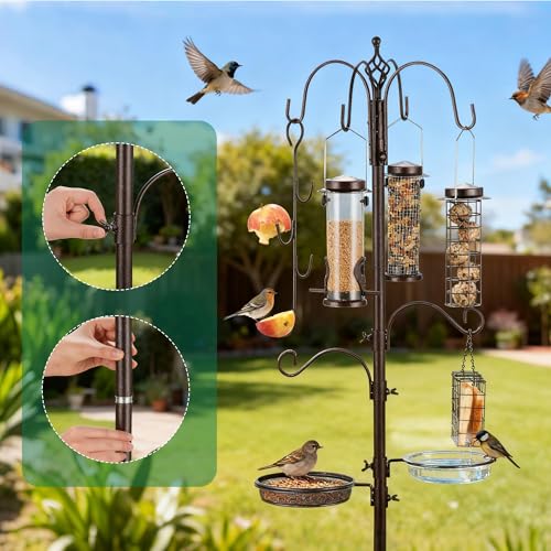 ERYTLLY Bird Feeding Station Kit Pole Wild Bird Feeder Hanging Planter Hanger Multi Feeder Hanging with Metal Suet Feeder Bird Bath for Attracting Wild Birds - Image 5