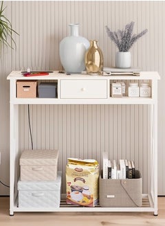 AGD AGD Entryway Console Table with Cabinet, Distinctive Table for Living Room Bedroom 100x30x90cm with Charging Base, Modern Coffee Table with Storage Shelf, Drawers and Power Outlet, White  - Image 2