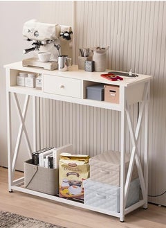 AGD AGD Entryway Console Table with Cabinet, Distinctive Table for Living Room Bedroom 100x30x90cm with Charging Base, Modern Coffee Table with Storage Shelf, Drawers and Power Outlet, White  - Image 3