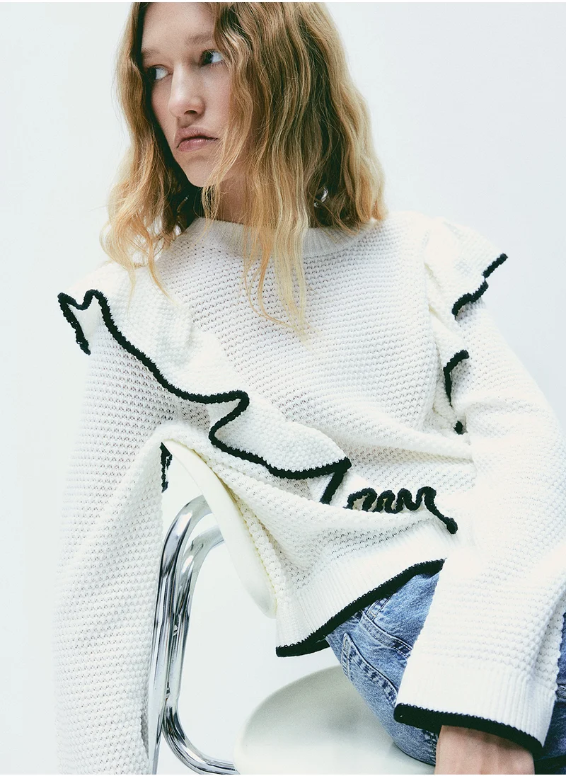 اتش اند ام Frill-Trimmed Textured-Knit Jumper